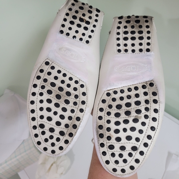 Tod's Italy Made 37 7 White Leather Tassel Driving Moccasins Flats Shoes - Picture 7 of 15